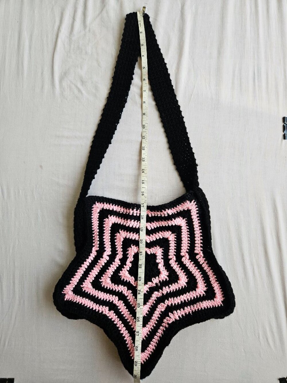Crochet Pink and Black Star Bag - Picture 4 of 5
